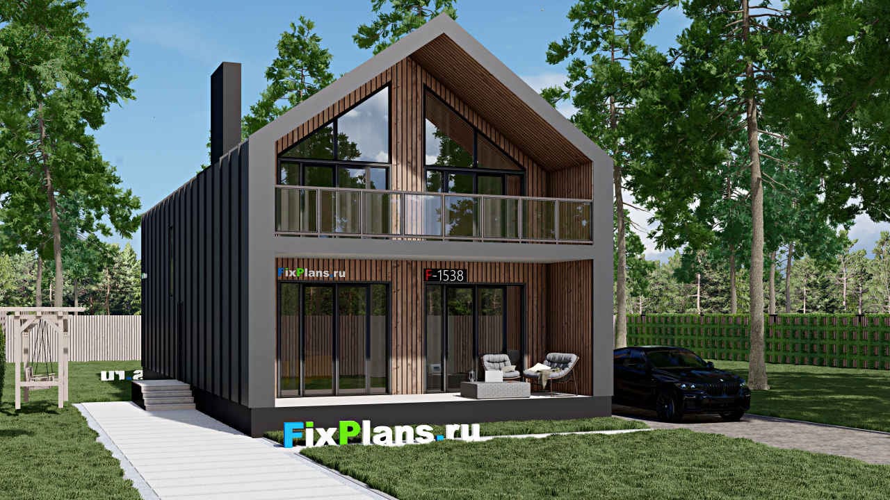 Одноэтажный дом с мансардой  F - 1538 — фасад